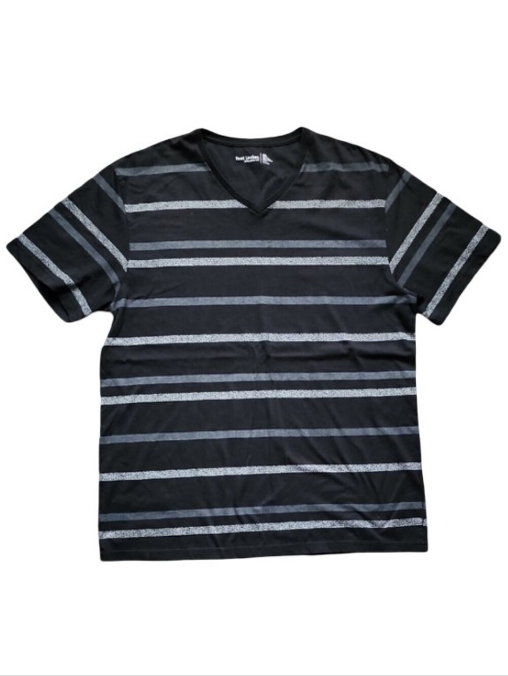 Foot Locker Athletic Fit 2XL Black Gray Striped V-Neck T-Shirt Casual Tee